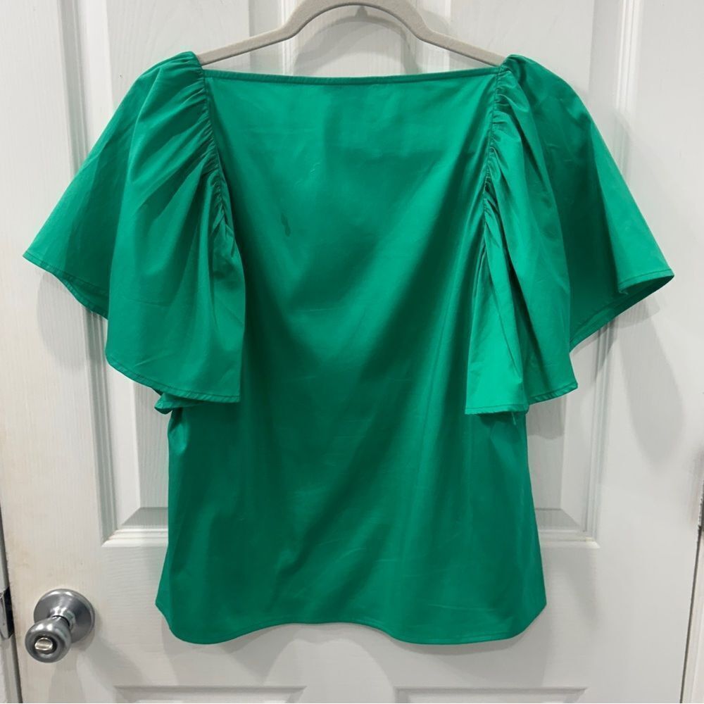 CROSBY by Mollie Burch Green Ruched Ruffled Blouse- size medium - Picture 2 of 5